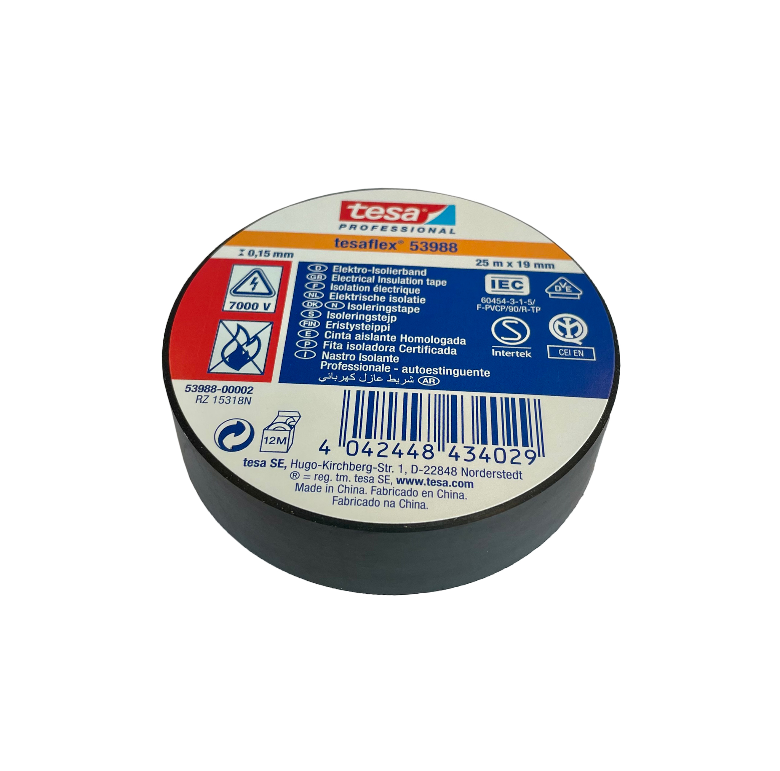 Insulating tape, 19mm, roll 25mtr, black, Tesa