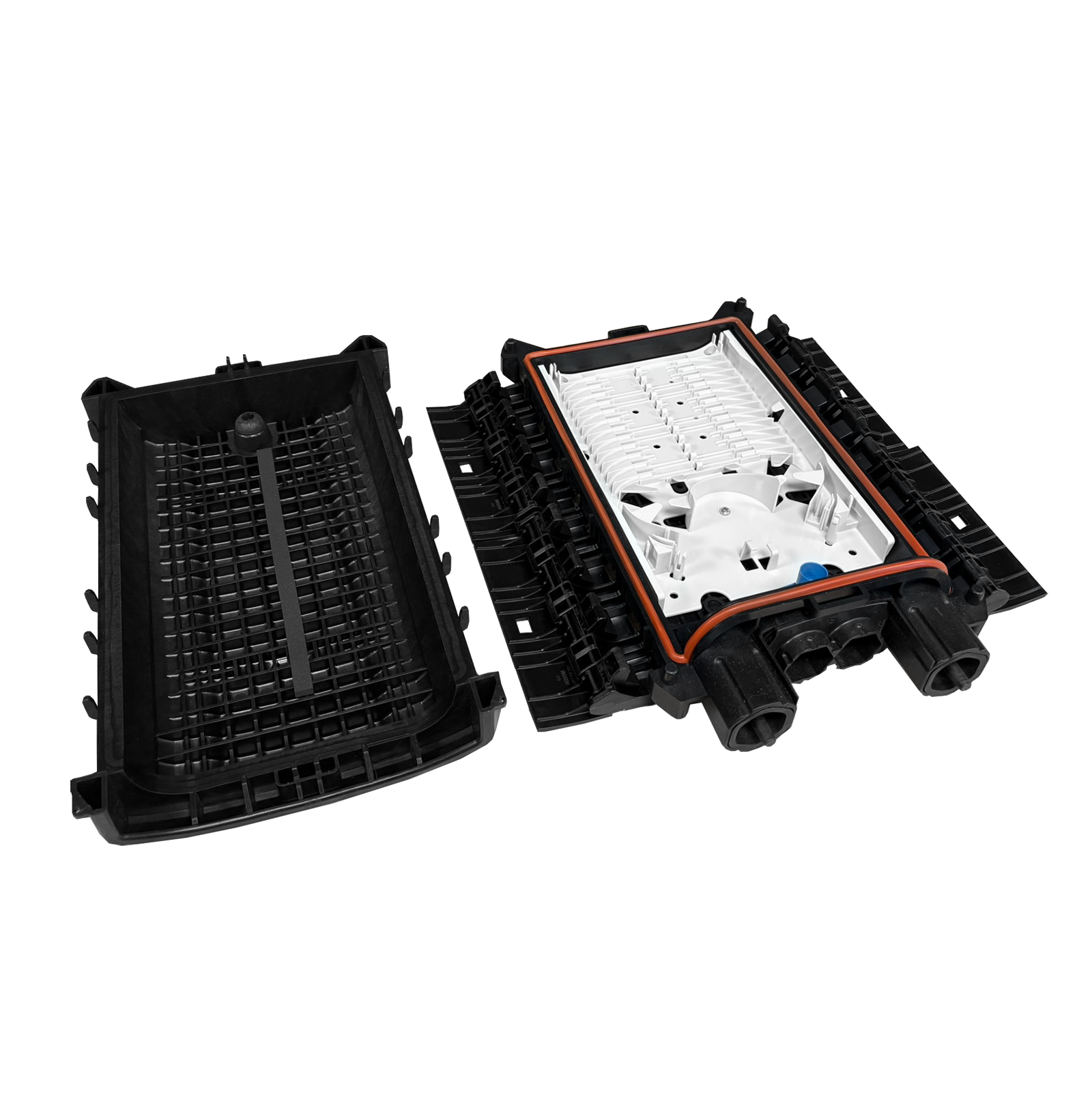 Fiber optic enclosure BPEO S1, 1x express cable, 2x branch cable, 12x splice cassette, Corning