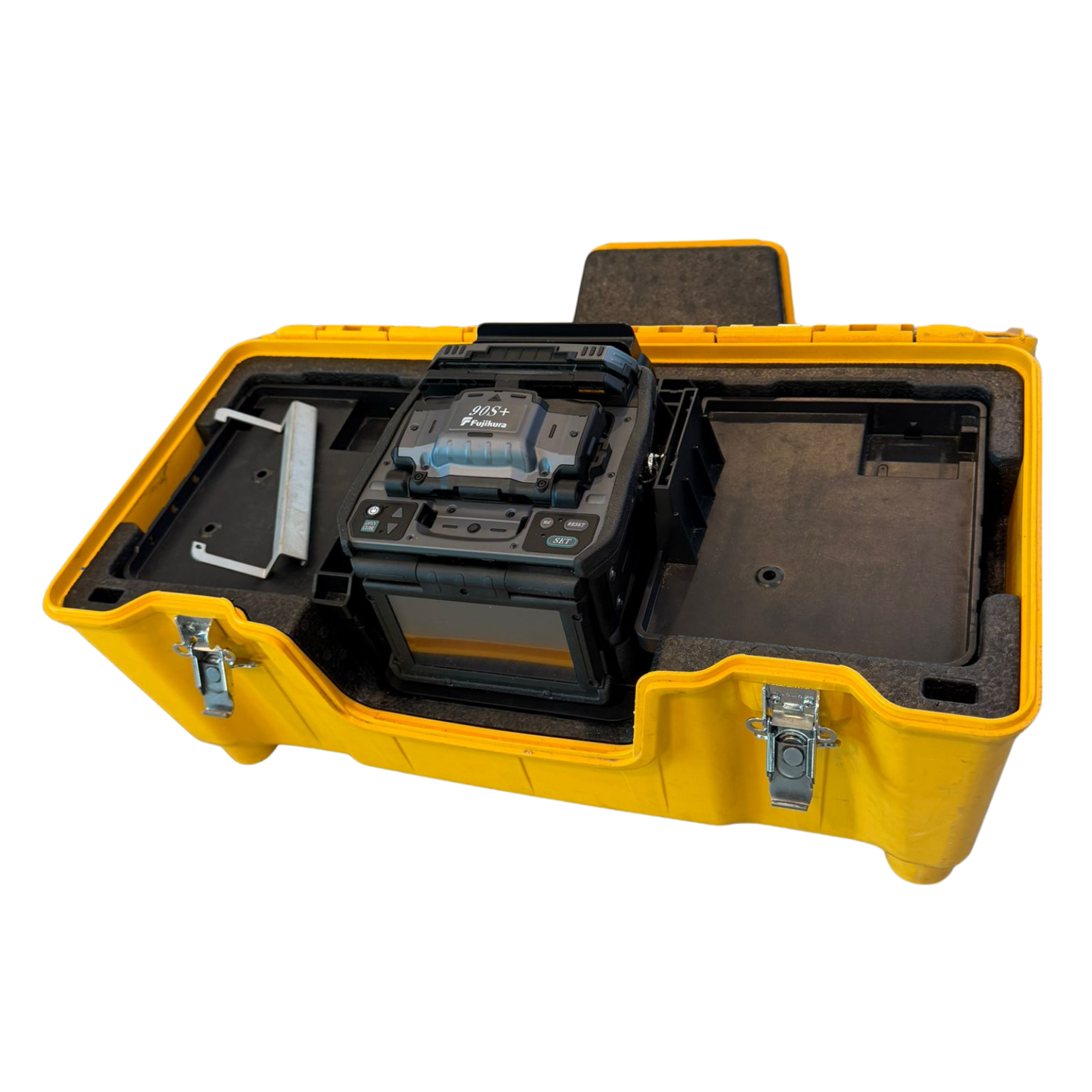 Used fusion splicer, 90S+, 12,359 splices, manufactured in 2023, includes CT-50 Cleaver, Fujikura