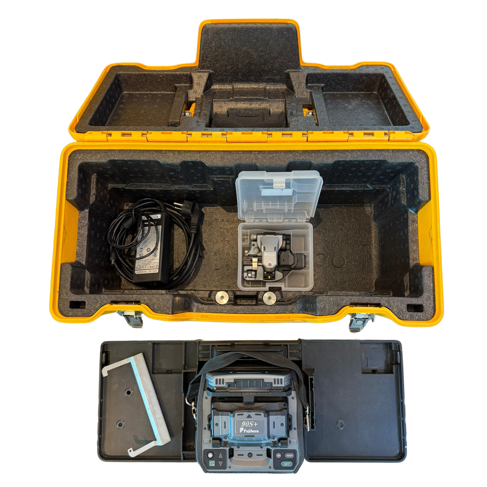 Used fusion splicer, 90S+, 12,359 splices, manufactured in 2023, includes CT-50 Cleaver, Fujikura