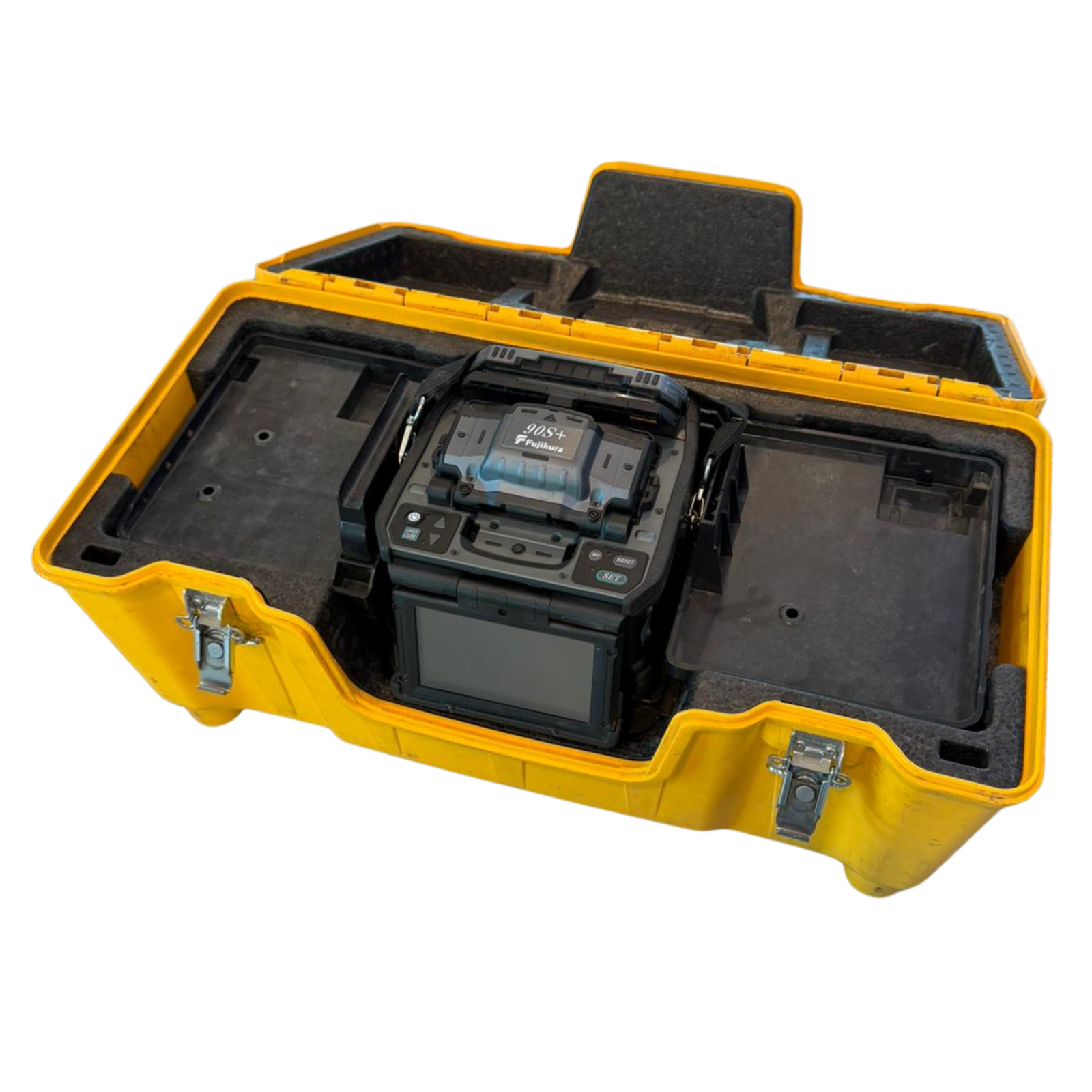 Used fusion splicer, 90S+, 11,214 splices, manufactured in 2022, includes CT-50 Cleaver, Fujikura