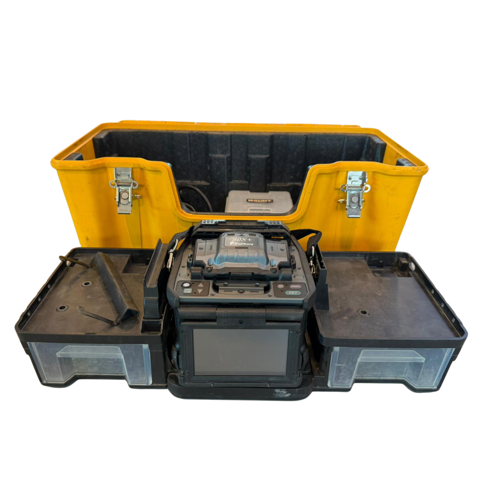 Used fusion splicer, 90S+, 11,214 splices, manufactured in 2022, includes CT-50 Cleaver, Fujikura