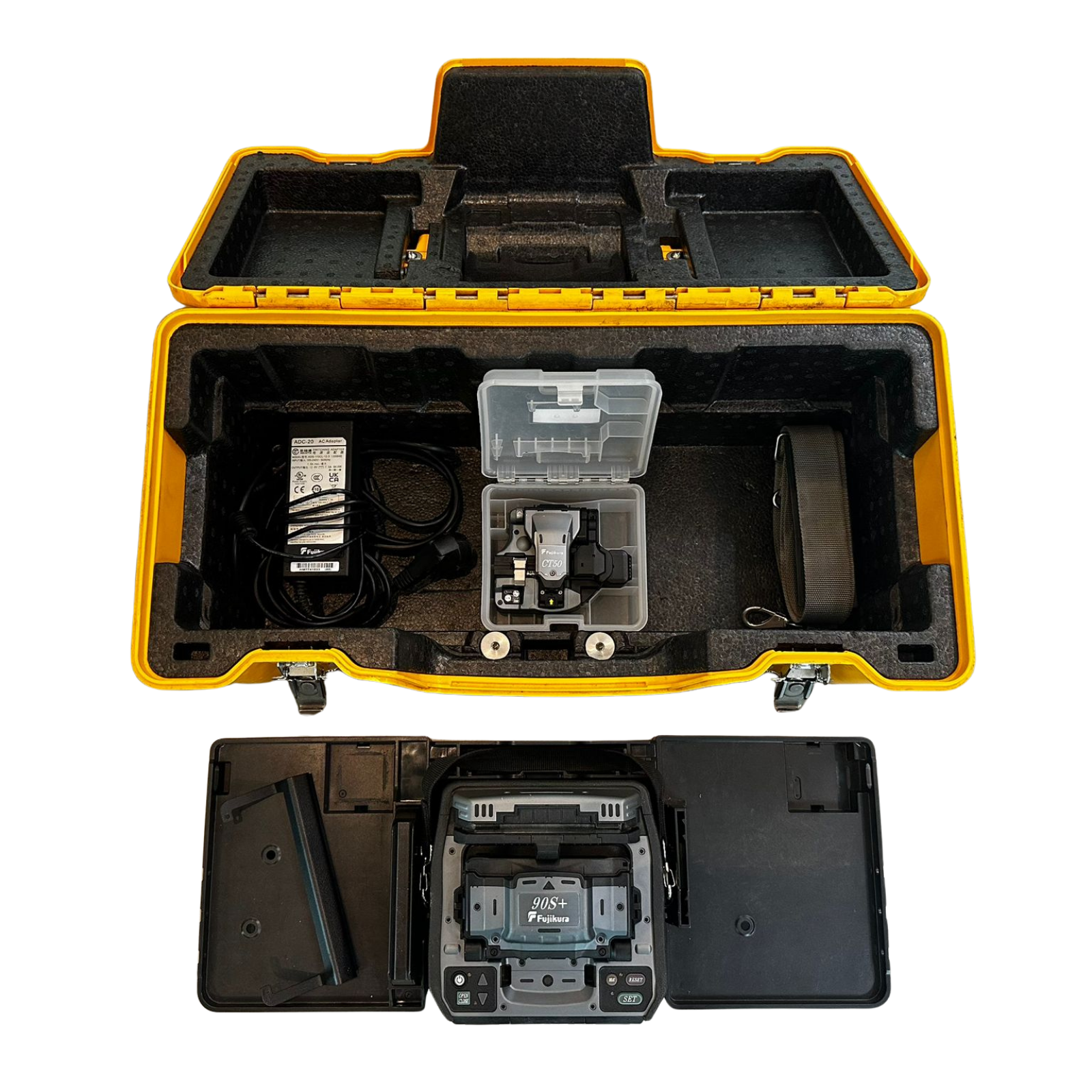 Used fusion splicer, 90S+, 8,870 splices, manufactured in 2022, includes CT-50 Cleaver, Fujikura