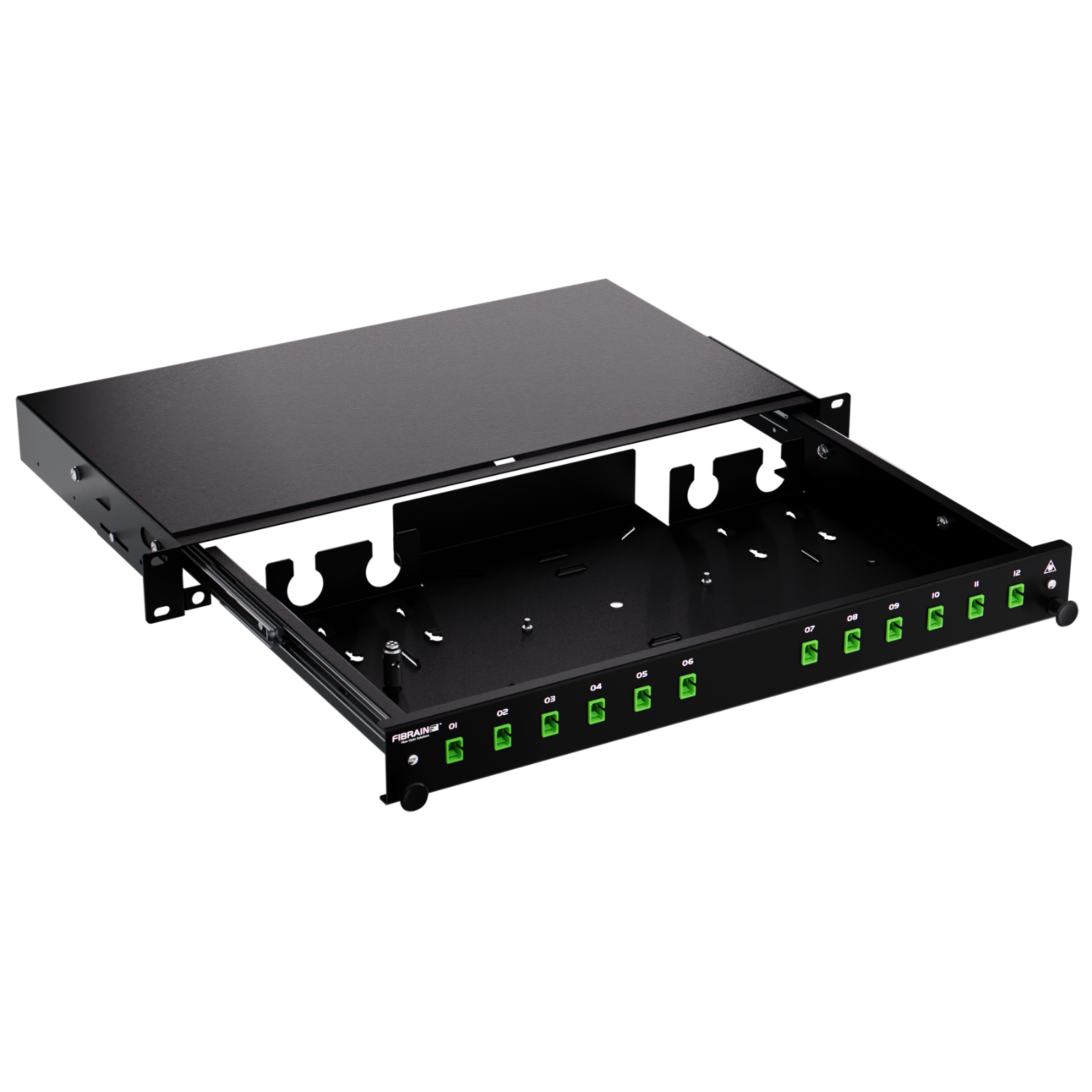 Patch panel, 1U, empty, 19-inch, black, Fibrain