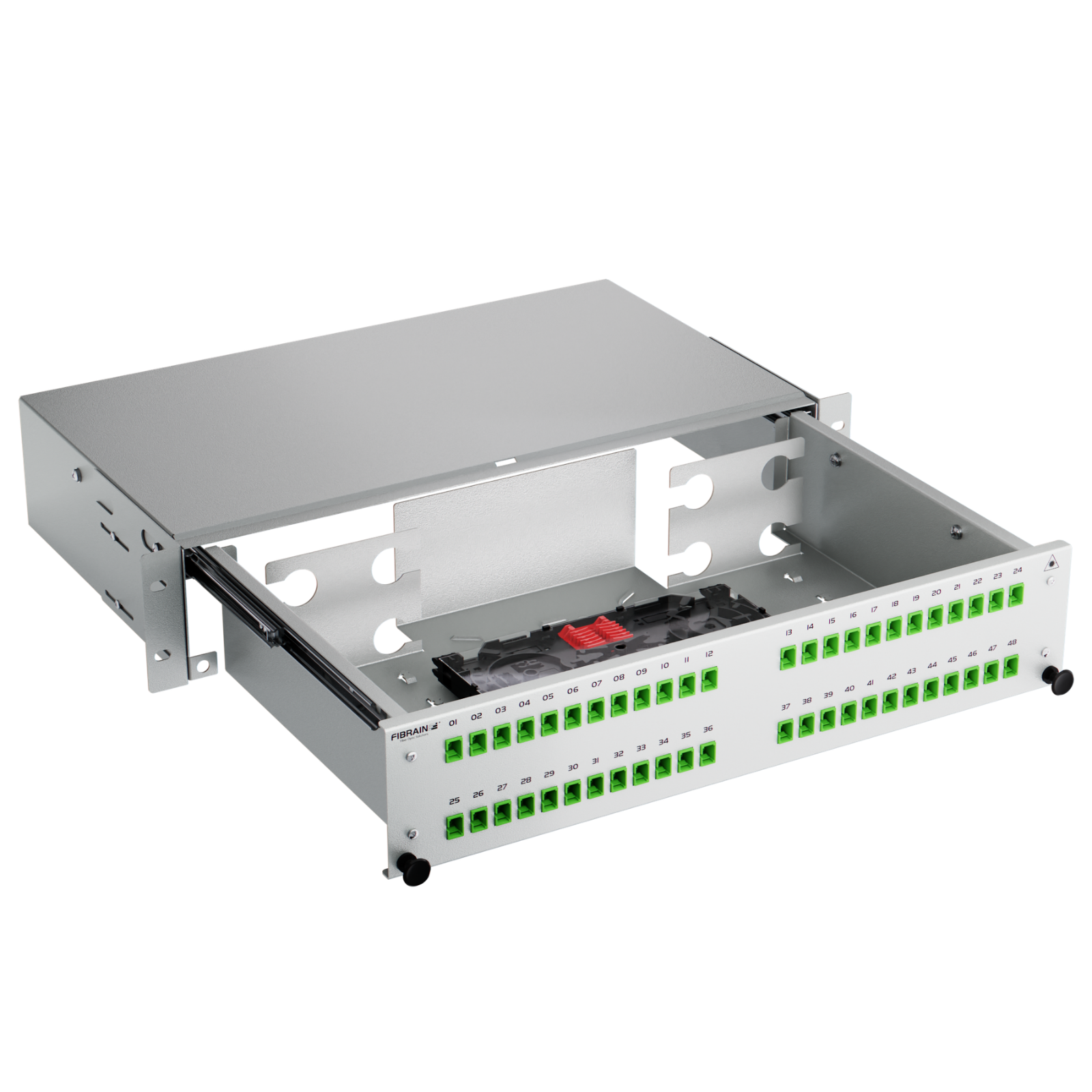 Patch panel, 2U, empty, 19-inch, gray, Fibrain