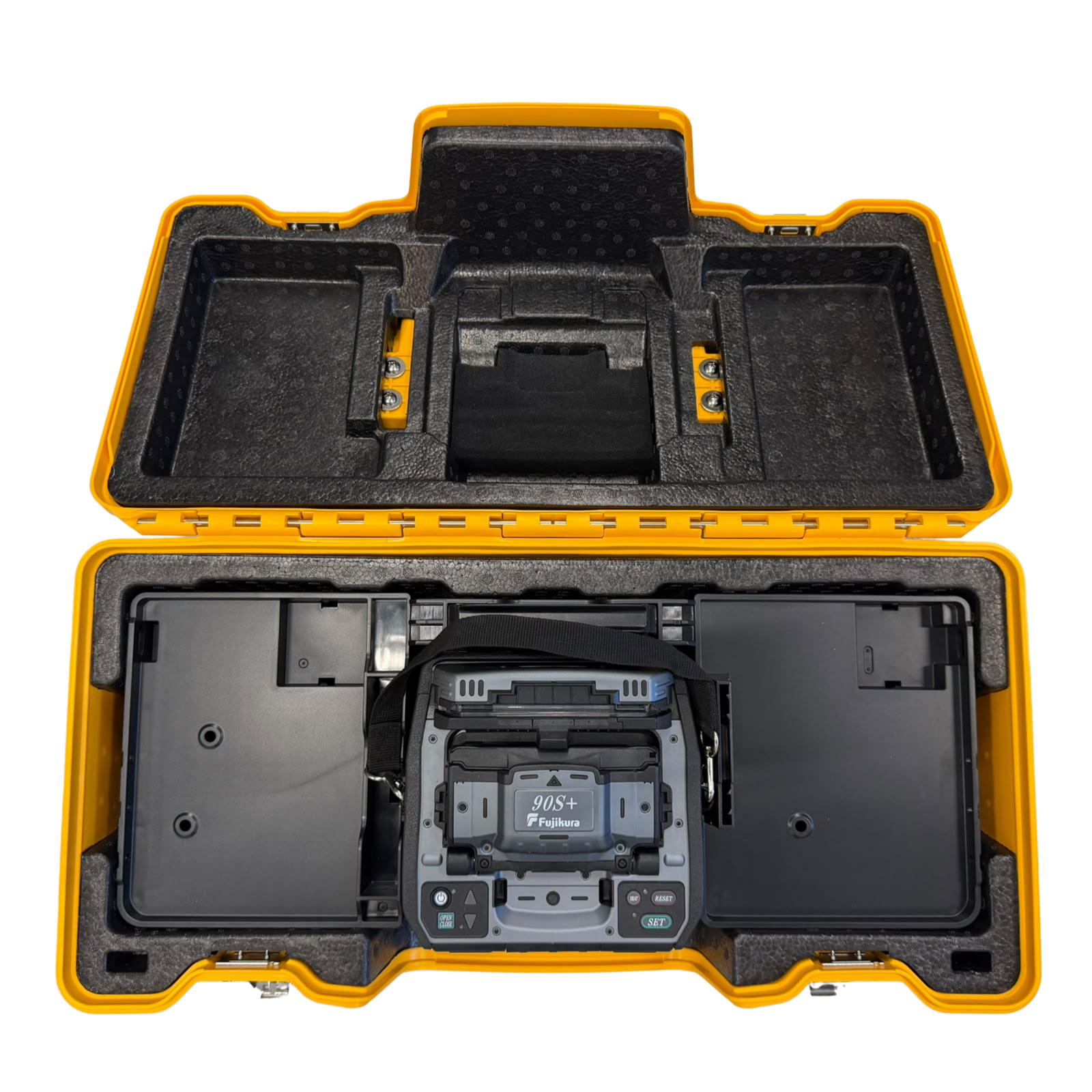 Used fusion splicer, 90S+, 1,333 splices, manufactured in 2022, includes CT-50 Cleaver, Fujikura