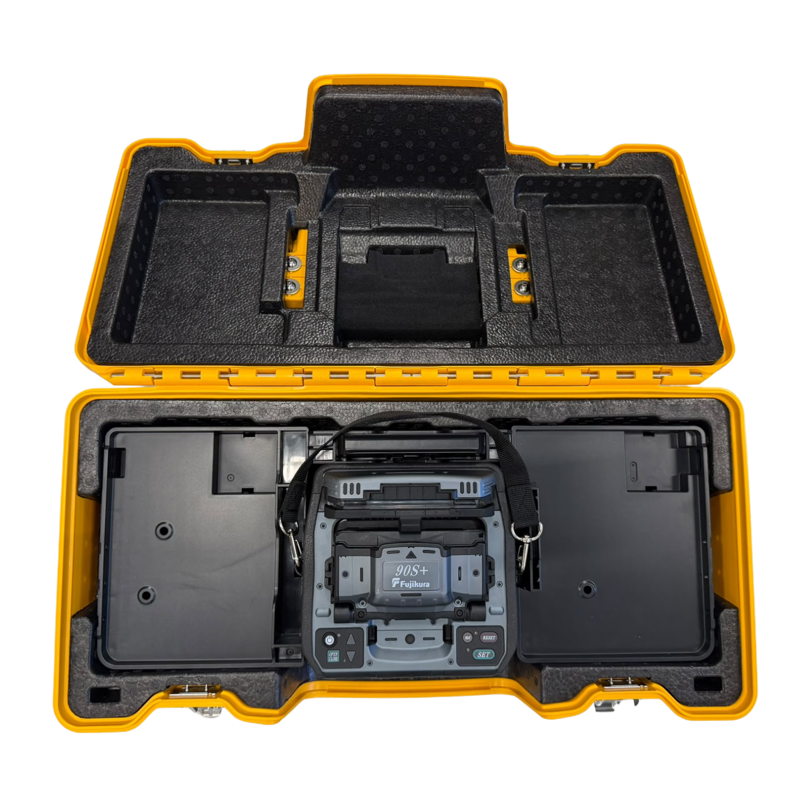 Used fusion splicer, 90S+, 2,417 splices, manufactured in 2022, includes CT-50 Cleaver, Fujikura
