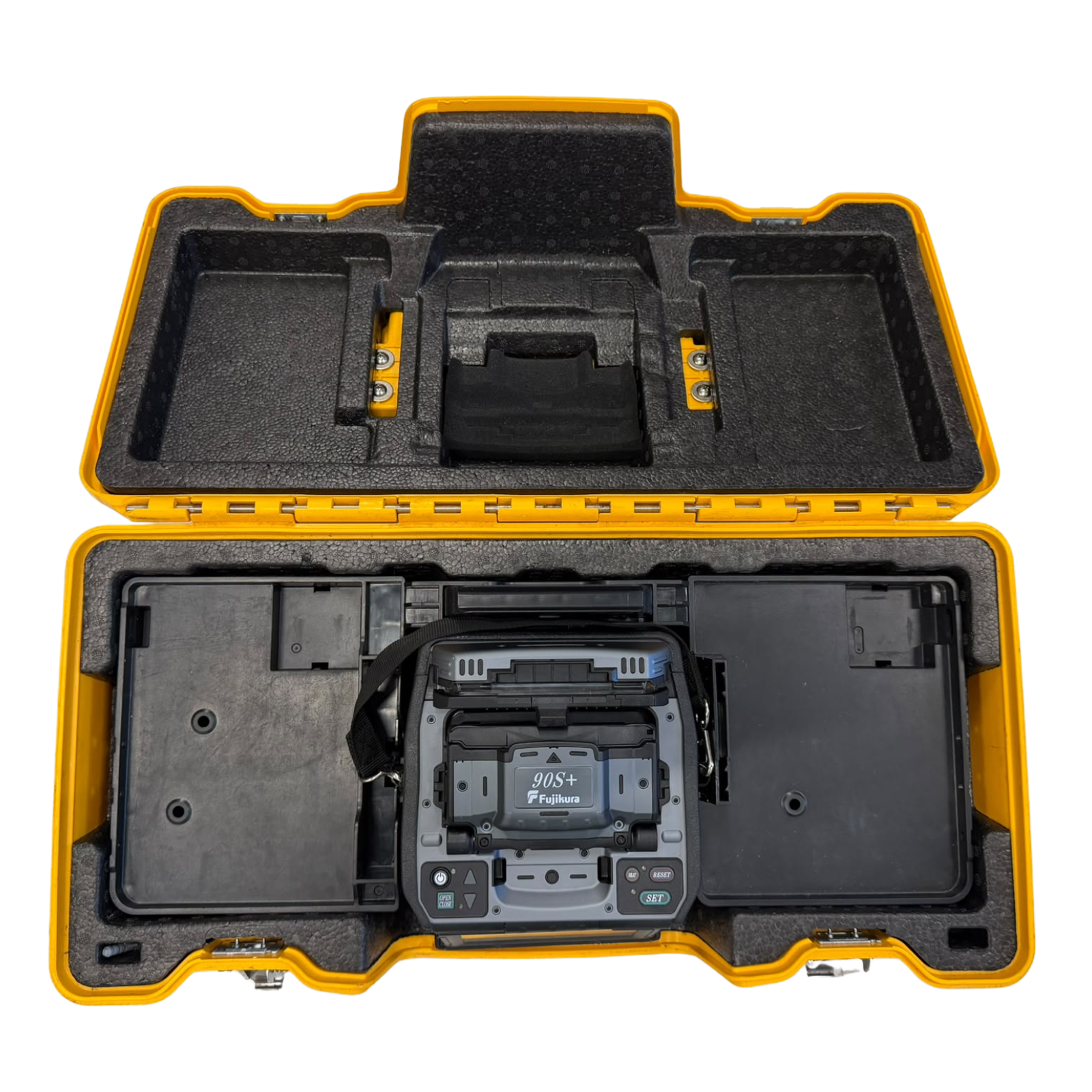 Used fusion splicer, 90S+, 1,553 splices, manufactured in 2023, includes CT-50 Cleaver, Fujikura
